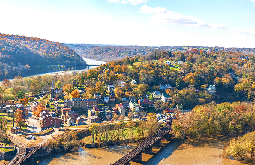 The best fall small town vacation  spot is Harpers Ferry in West Virginia